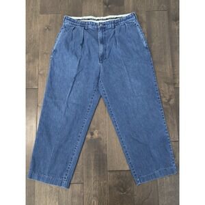 Vintage Y2K Polo Ralph Lauren Denim Andrew Pants Pleated Blue Mens Size 35X27